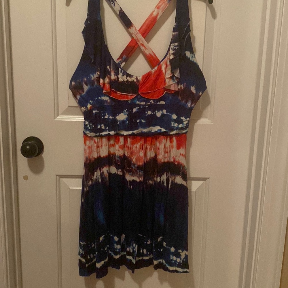 Arden B Red White & Blue Tie Dye Cross Back Dress